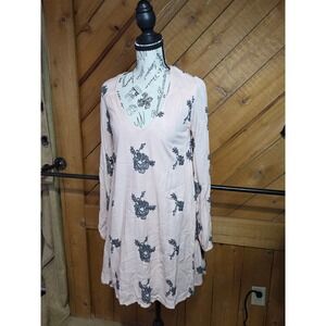 Free People Blush Pink Floral Embroidered Long Sleeve Cutout Back Mini Dress SP